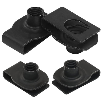 25 Pcs Extruded U Type Nuts, M10 Bumper Fender U Style Clip on Nut Black Fasteners, Spring Nuts for Automotive Metal Fender/Grill Retainer Clips