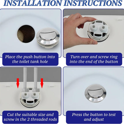 Toilet Tank Push Button 48mm Thread Diameter Dual Push Flushing Button Adjustable Toilet Water Tank Button Replacement, Pack of 1