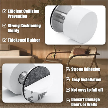 White Door Stops with Extra Stickers, No Drill Heavy Duty Rubber Doorstops,Sound Dampening Door Stopper for Bottom of Door, Home & Office Use, 1 Pack