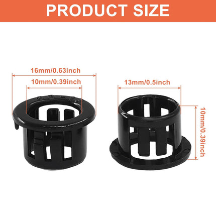 100PCS 1/2" Round Cable Snap Bushing, Black Snap Bushing Grommet Plastic Hole Plugs,Hole Plugs Tube Circular Locking Fastener for Cable Hose Wire/Furniture Fencing/Post Pipe(SB-13)