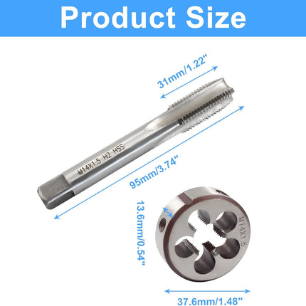 M14 x 1.5 HSS Metric Thread Tap and Die Set, Right Hand Machine Thread Tap and Round Die