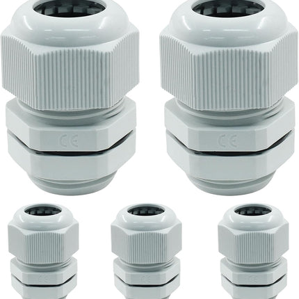 5 Pcs 3/4" NPT Cable Glands Waterproof Strain Relief Cord Connector Grip Adjustable Cable Connectors Cable Gland Joints Wire Protectors, Grey