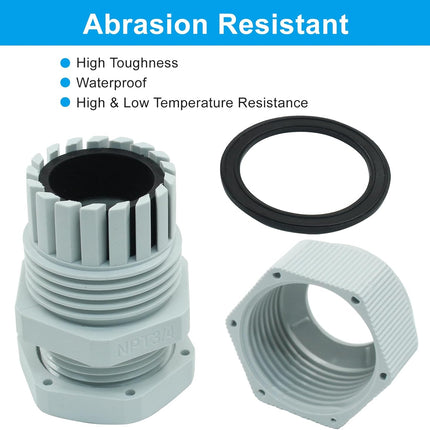5 Pcs 3/4" NPT Cable Glands Waterproof Strain Relief Cord Connector Grip Adjustable Cable Connectors Cable Gland Joints Wire Protectors, Grey