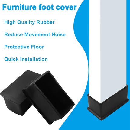 8 Pieces Rubber Furniture Leg Caps, 25mm x 50mm Rectangle Chair Table Leg Covers, Soft Furniture Feet End Cap Tips Floor Protector for Chair Table
