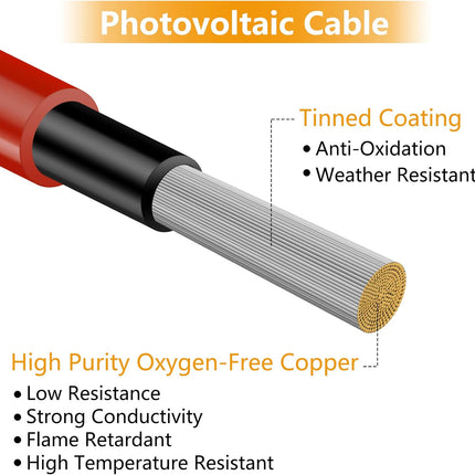 5FT Black + Red 12AWG(4mm²) Solar Panel Extension Cable Wire, Solar Adaptor Cable with Female and Male Connector - Set of 2