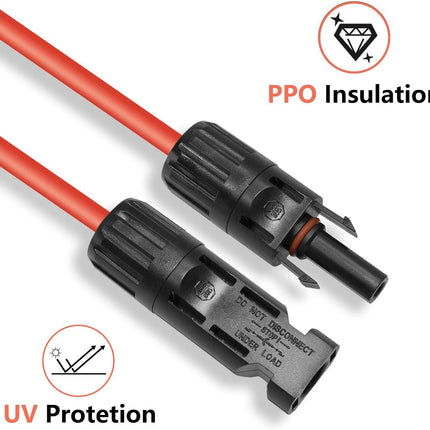 5FT Black + Red 12AWG(4mm²) Solar Panel Extension Cable Wire, Solar Adaptor Cable with Female and Male Connector - Set of 2