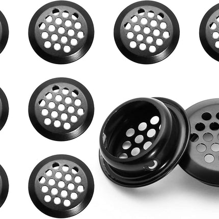 10pcs Black Circular Soffit Air Vents, 3/4" / 19mm Round Mesh Hole Stainless Steel Louver Vent for Wardrobe Shoe Cabinet