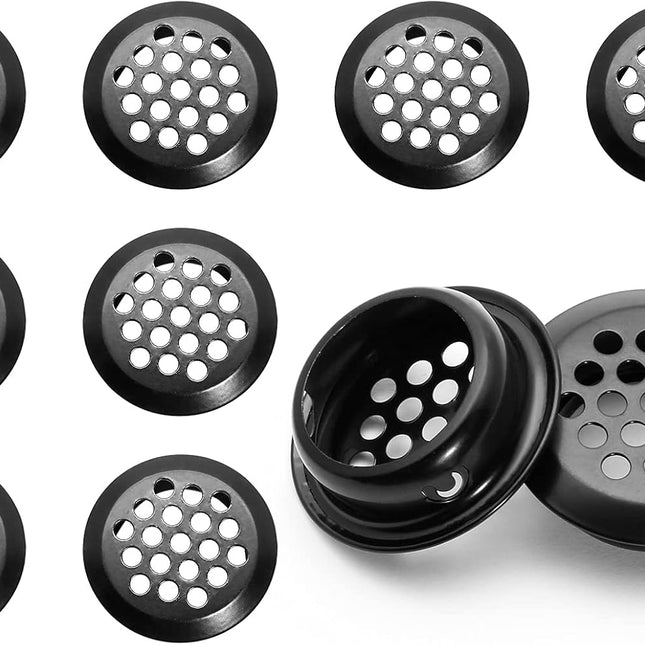 10pcs Black Circular Soffit Air Vents, 3/4" / 19mm Round Mesh Hole Stainless Steel Louver Vent for Wardrobe Shoe Cabinet