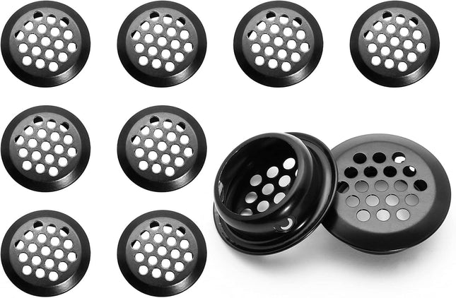 10pcs Black Circular Soffit Air Vents 3/4/19mm Round Mesh Hole Stainless Steel Louver Vent for Wardrobe