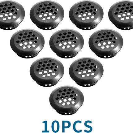 10pcs Black Circular Soffit Air Vents, 3/4" / 19mm Round Mesh Hole Stainless Steel Louver Vent for Wardrobe Shoe Cabinet