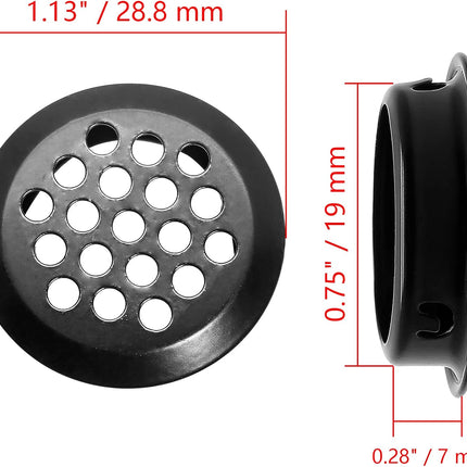 10pcs Black Circular Soffit Air Vents, 3/4" / 19mm Round Mesh Hole Stainless Steel Louver Vent for Wardrobe Shoe Cabinet