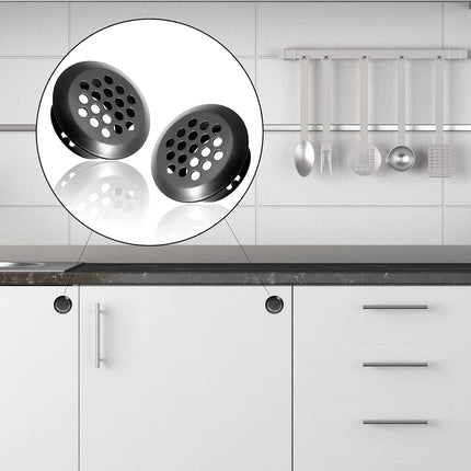 10pcs Black Circular Soffit Air Vents, 3/4" / 19mm Round Mesh Hole Stainless Steel Louver Vent for Wardrobe Shoe Cabinet