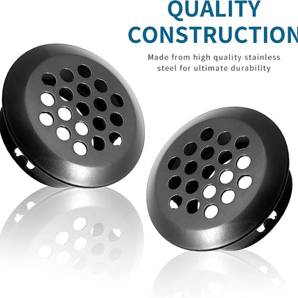 10pcs Black Circular Soffit Air Vents, 3/4" / 19mm Round Mesh Hole Stainless Steel Louver Vent for Wardrobe Shoe Cabinet