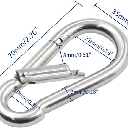 4Pack 2.75 inch Flag Pole Snap Clip Hooks Flagpole Attachment Spring Snap Hook Stainless Steel Carabiner Clips Heavy Duty Quick Link Carabiners for Indoor & Outdoor, Silver