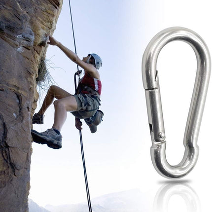 4Pack 2.75 inch Flag Pole Snap Clip Hooks Flagpole Attachment Spring Snap Hook Stainless Steel Carabiner Clips Heavy Duty Quick Link Carabiners for Indoor & Outdoor, Silver