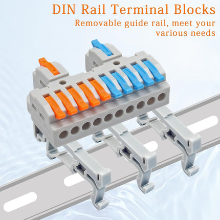 6Pcs DIN Rail Terminal Blocks 28-12AWG Quick Wiring Cable Terminal Blocks Splicing Wire Connectors for Circuit Inline (2 in 10 Out)