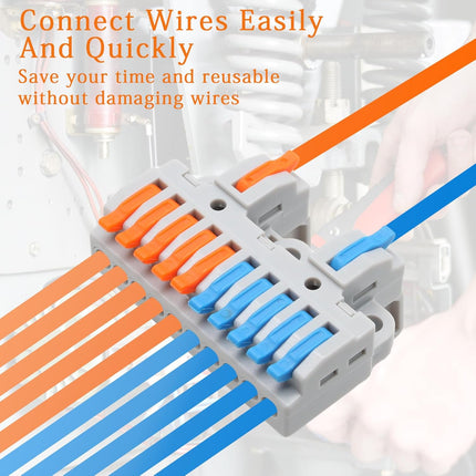 6Pcs DIN Rail Terminal Blocks 28-12AWG Quick Wiring Cable Terminal Blocks Splicing Wire Connectors for Circuit Inline (2 in 10 Out)
