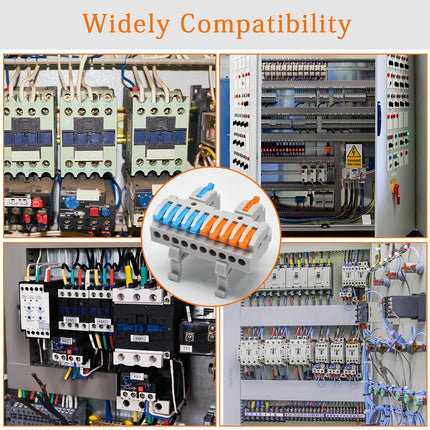 6Pcs DIN Rail Terminal Blocks 28-12AWG Quick Wiring Cable Terminal Blocks Splicing Wire Connectors for Circuit Inline (2 in 10 Out)