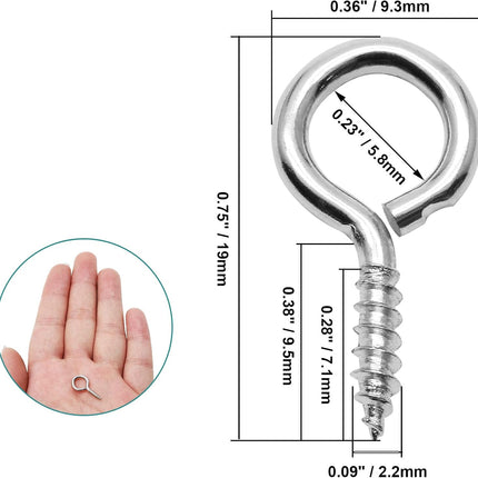100pcs 3/4 Inch Eye Hooks Screw, #1 x 3/4 Inch Eyes Screws Small Metal Screw Hooks