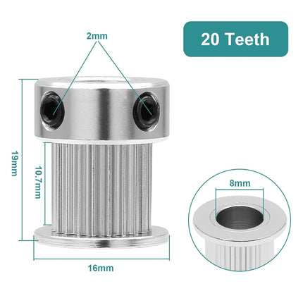 5pcs GT2 Pulley 20 Teeth 8mm Bore Fit 10mm Belt Width, Aluminum Timing Pulley Wheel Synchronous Wheels Gear Part for 3D Printer