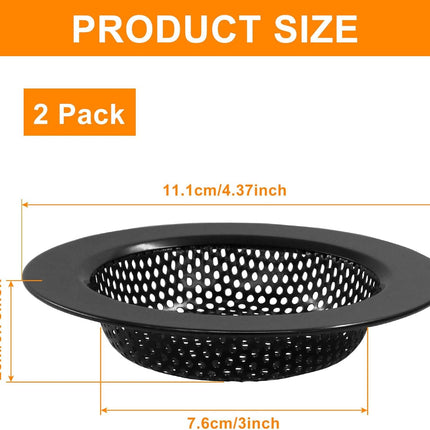 2 Pcs Sink Strainer Stainless Steel Kitchen Sink Drain Strainer Basket Cover Mesh Hair Food Catcher with Large Wide Rim 4.4" Diameter, Matte Black