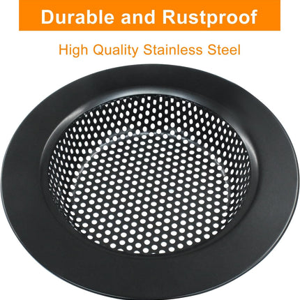 2 Pcs Sink Strainer Stainless Steel Kitchen Sink Drain Strainer Basket Cover Mesh Hair Food Catcher with Large Wide Rim 4.4" Diameter, Matte Black