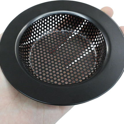 2 Pcs Sink Strainer Stainless Steel Kitchen Sink Drain Strainer Basket Cover Mesh Hair Food Catcher with Large Wide Rim 4.4" Diameter, Matte Black