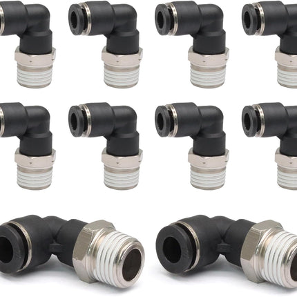 10 Pcs Push to Connect Fittings Male Elbow 1/4 Inch Tube OD x 1/8 Inch NPT Thread Quick Connect Air Line Fittings 90 Degree Pneumatic Tube Fittings