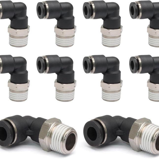 10 Pcs Push to Connect Fittings Male Elbow 1/4 Inch Tube OD x 1/8 Inch NPT Thread Quick Connect Air Line Fittings 90 Degree Pneumatic Tube Fittings
