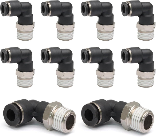 10 Pcs Push to Connect Fittings Male Elbow 1/4 Inch Tube OD x 1/8 Inch NPT Thread Quick Connect Air Line