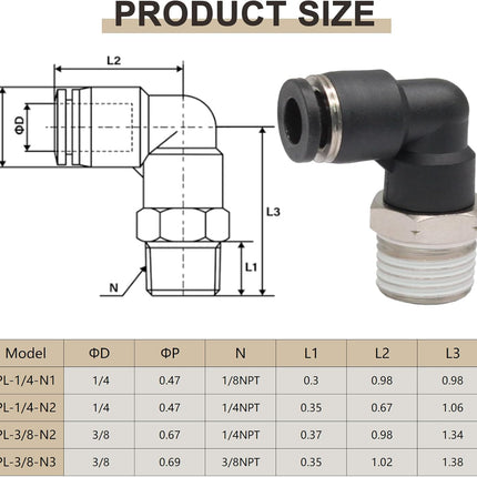 10 Pcs Push to Connect Fittings Male Elbow 1/4 Inch Tube OD x 1/8 Inch NPT Thread Quick Connect Air Line Fittings 90 Degree Pneumatic Tube Fittings