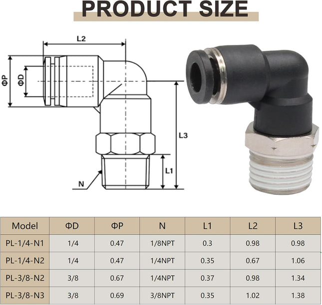 10 Pcs Push to Connect Fittings Male Elbow 1/4 Inch Tube OD x 1/8 Inch NPT Thread Quick Connect Air Line – product detail