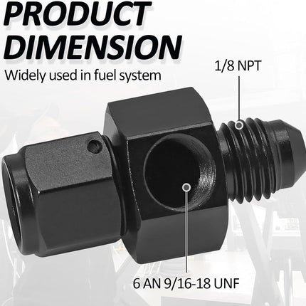 6AN Fuel Pressure Gauge Take Off Fitting Adapter, 6AN Male Flare to Female Swivel with 1/8 NPT Gauge Port Hose Adapter, Aluminum
