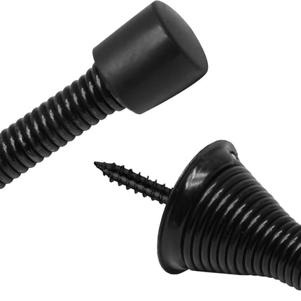 6 Pack Spring Door Stoppers with Rubber Bumper, 3 to 4 Inch Adjustable Spring Steel Door Stoppers, Flexible Wall Door Stops（Black）