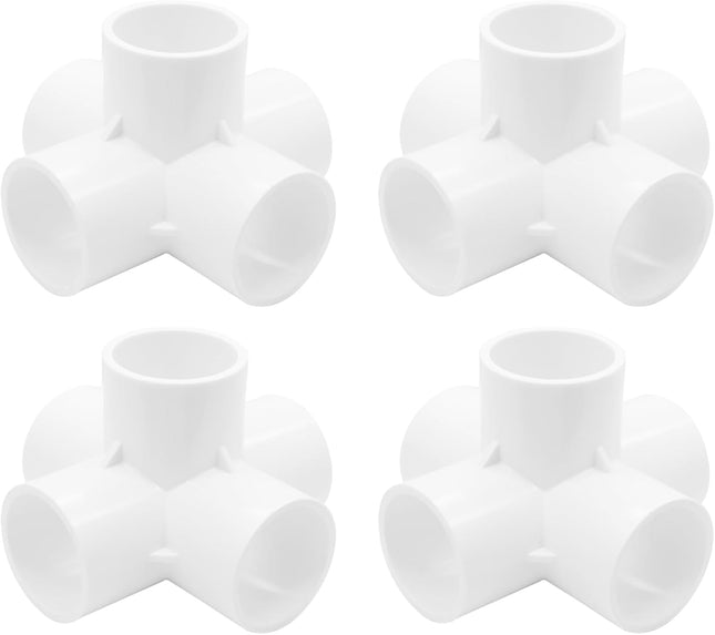 4Pcs 3/4 Inch PVC Fittings 5 Way PVC Pipe Fittings Elbow Fittings SCH40 Furniture Grade Corner Fitting