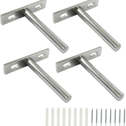 4 Pcs Hidden Floating Shelf Brackets, 3 Inch, Silver, Steel, Wall Mount, Screws and Wall Plugs Included