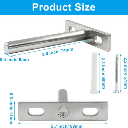 4 Pcs Hidden Floating Shelf Brackets, 3 Inch, Silver, Steel, Wall Mount, Screws and Wall Plugs Included