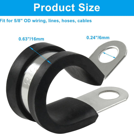 20 PCS 5/8 Inch Cable Clamp 304 Stainless Steel Pipe Clamp, Rubber Cushioned Insulated