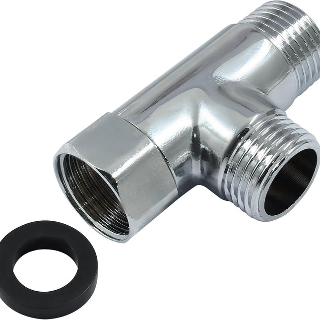 G1/2" 3 Way Diverter Valve, Solid Brass Tee Adapter Connection for Bath Shower Arm, Bidet Sprayer Faucet (Silver)