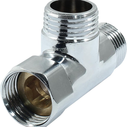 G1/2" 3 Way Diverter Valve, Solid Brass Tee Adapter Connection for Bath Shower Arm, Bidet Sprayer Faucet (Silver)