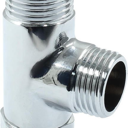 G1/2" 3 Way Diverter Valve, Solid Brass Tee Adapter Connection for Bath Shower Arm, Bidet Sprayer Faucet (Silver)
