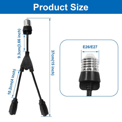 2 in 1 Light Socket Adapter, Convert E26/E27 Bulb Socket to 2 Pieces 3 Prong Outlet for Porch Patio Garage Use(Black, 1 Pack)