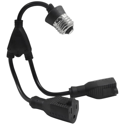 2 in 1 Light Socket Adapter, Convert E26/E27 Bulb Socket to 2 Pieces 3 Prong Outlet for Porch Patio Garage Use(Black, 1 Pack)