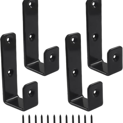 4 Pack Heavy Duty Bunk Bed Ladder Hooks, Inside Width 1" Black PVC Coated Metal Bunk Bed Replacement Hardware Brackets, J Hooks for Bed Decor/Garage Storage