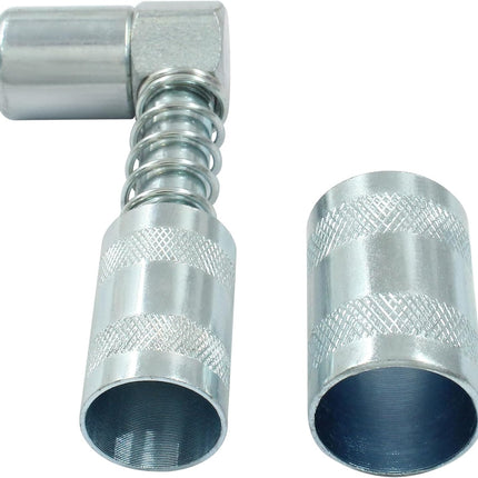 1 Pack 90 Degree Grease Coupler Adapter with Sleeves, Grease Gun Coupler Snaps onto Grease Fittings in Tight Spaces for Farm Truck Auto Industrial Use