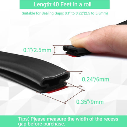 40 FT Rubber Weather Stripping Door Seal Strip Self-Adhesive D-Shape Door Weatherstripping Sealers for Doors Windows, Easy Cut to Size, Black