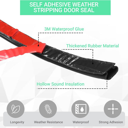 40 FT Rubber Weather Stripping Door Seal Strip Self-Adhesive D-Shape Door Weatherstripping Sealers for Doors Windows, Easy Cut to Size, Black