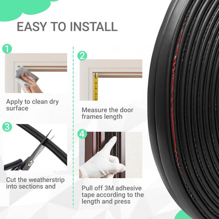 40 FT Rubber Weather Stripping Door Seal Strip Self-Adhesive D-Shape Door Weatherstripping Sealers for Doors Windows, Easy Cut to Size, Black