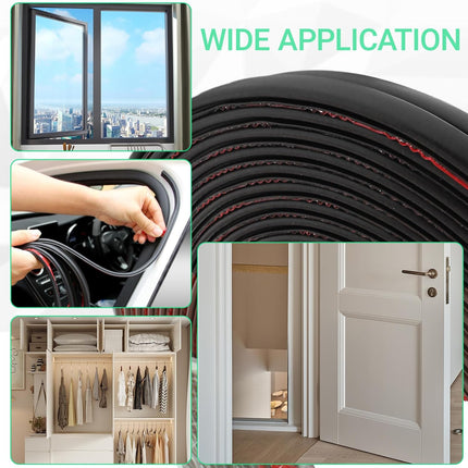 40 FT Rubber Weather Stripping Door Seal Strip Self-Adhesive D-Shape Door Weatherstripping Sealers for Doors Windows, Easy Cut to Size, Black