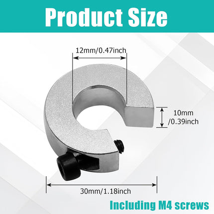 4 Pack SBR12 Linear Rail Shaft Stop Collars, Bore 12mm, OD 30mm, Thickness 10mm, Aluminum Alloy Clamp-On with Set Screw, Limit Rings for CNC and Linear Motion Systems